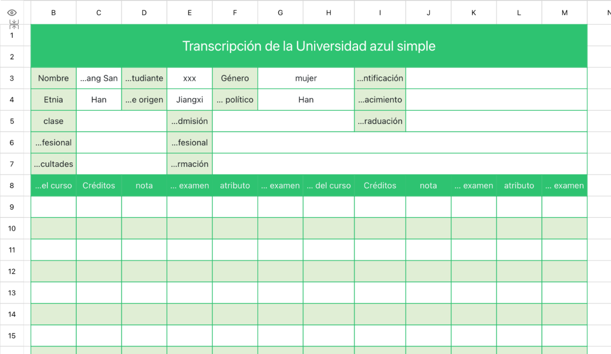 Transcripción de la Universidad simple